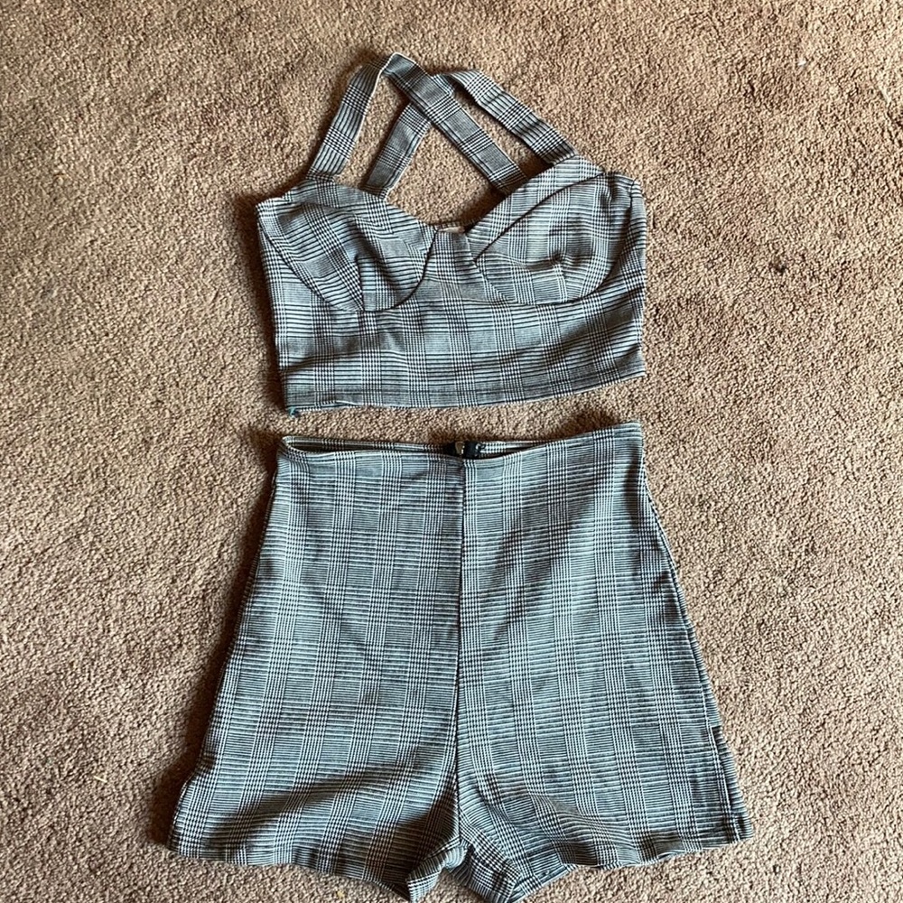 Two piece crop top and high waisted shorts